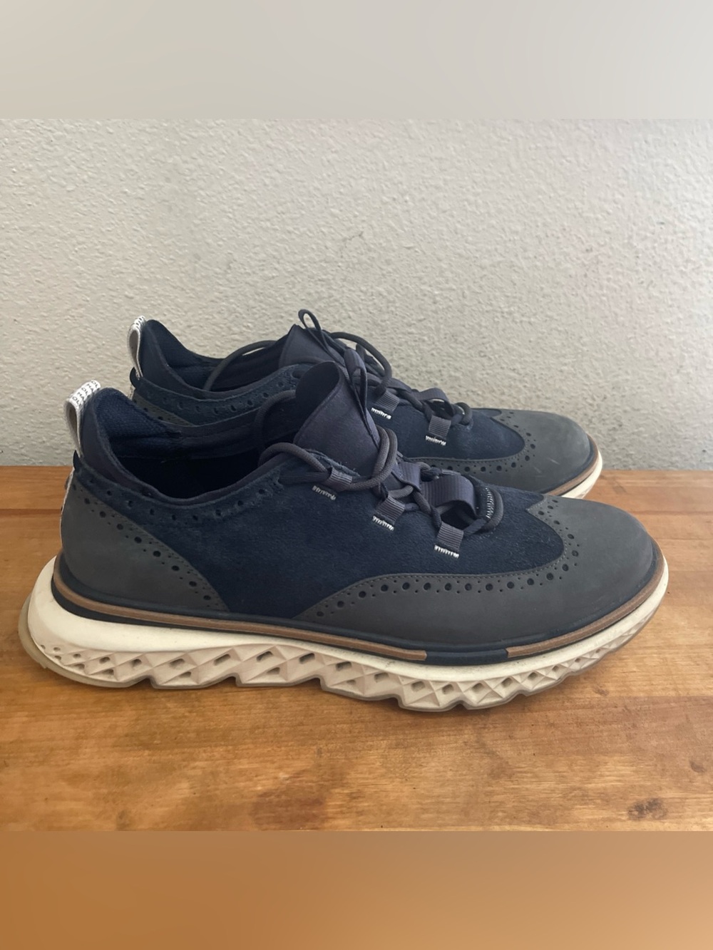 Cole Haan 5.ZEROGRAND Wingtip Blue Oxford Shoes Men's Wide Cement C36507 Sz 11.5